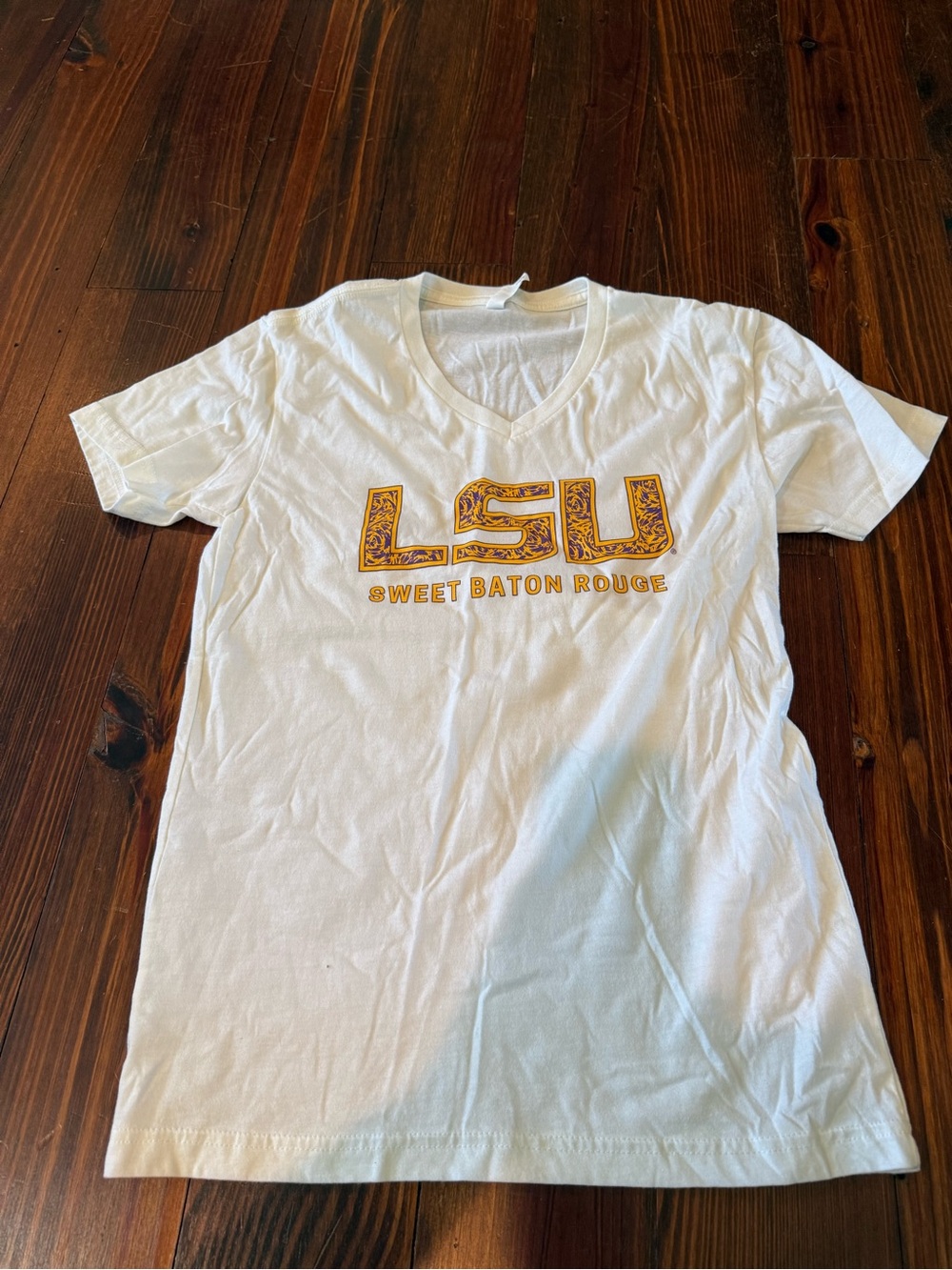 Next Level Apparel White V-Neck LSU Baton Rouge Graphic Tee